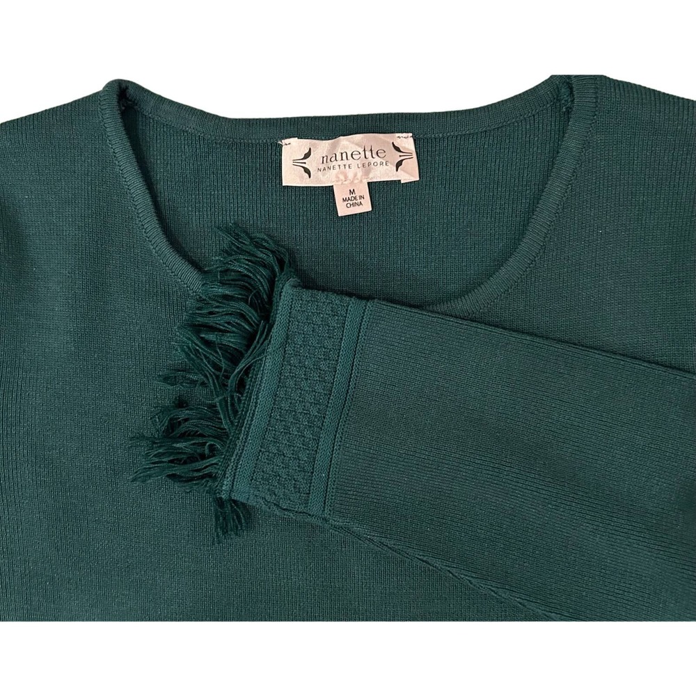 NANETTE LEPORE Luciana Knit Fringe Trim Sweater Dress Size M Night Garden *ND14 - Picture 6 of 7